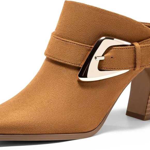 Shoes - Womens Mules Boots Chunky Stacked Heel Pointed Toe Booties Slip On Dress Boot Sh